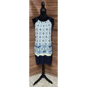 En Focus Studio Womens Blue Medallion Print Sleeveless Halter Shift Dress Size 8